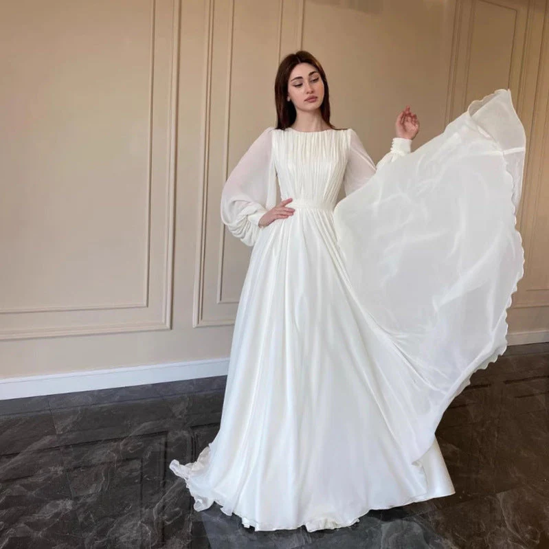 Heidi-Mode | Durchsichtiges Weißes Hochzeitskleid Rundhalsausschnitt Lange Ärmel Kleid - Image 2