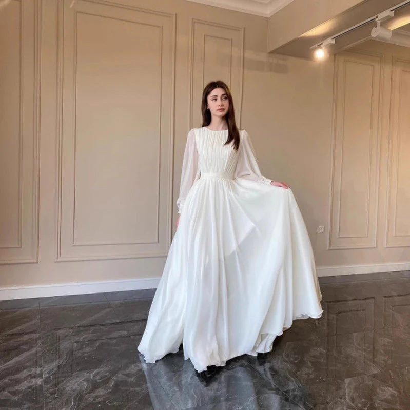 Heidi-Mode | Durchsichtiges Weißes Hochzeitskleid Rundhalsausschnitt Lange Ärmel Kleid - Image 4