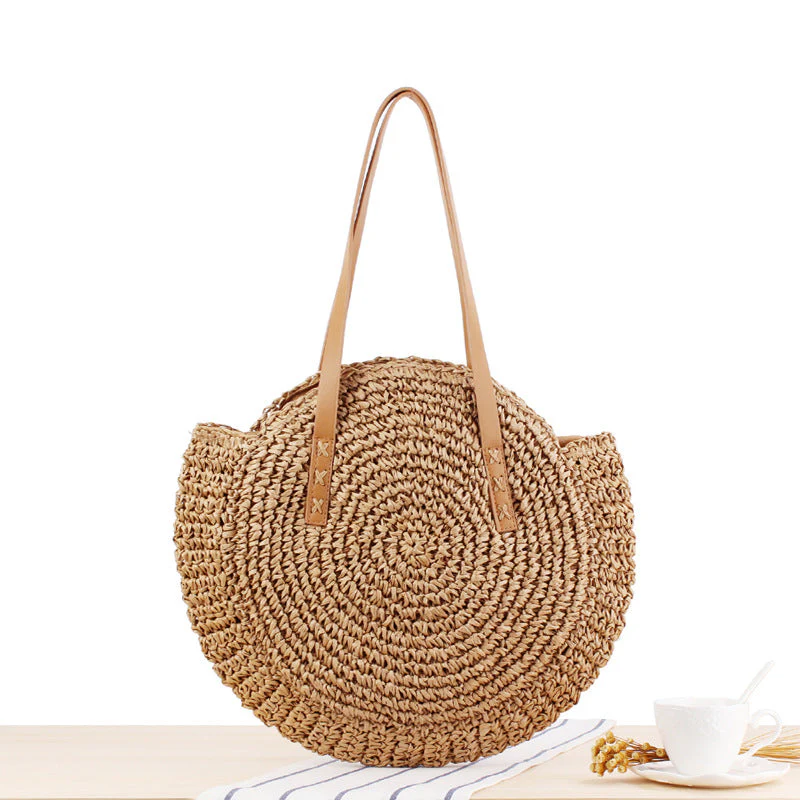 Heidi-Mode | Schlichte Runde Schultertasche Strohtasche Sommer Strandtaschen - Image 9