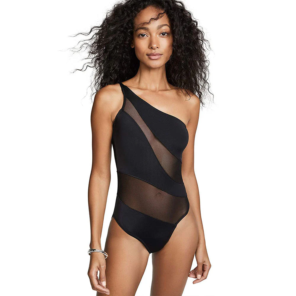 Heidi-Mode | Einfaches One Shoulder Panel Mesh Brasilianisches Einteiler Badeanzug - Image 2