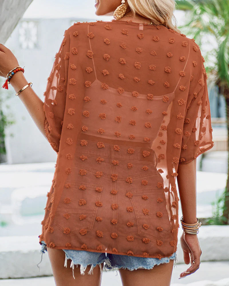 Heidi-Mode | Unifarben Dünne Jacquard-Cardigan mit Kurzen Ärmeln - Image 3