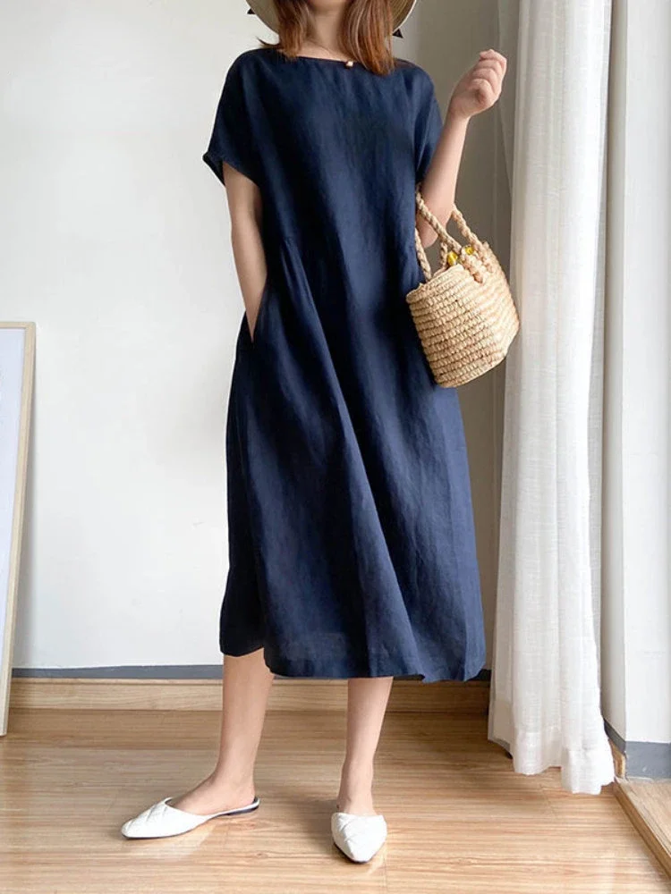 Heidi-Mode | Einfarbig Midi Kleid Aus - Image 5