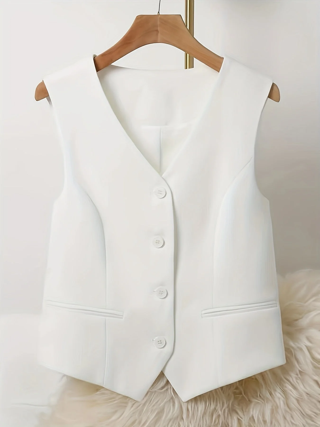 Heidi-Mode | Einfarbig Ärmelloses Vest mit V-Ausschnitt und Knopfverschluss - Image 4