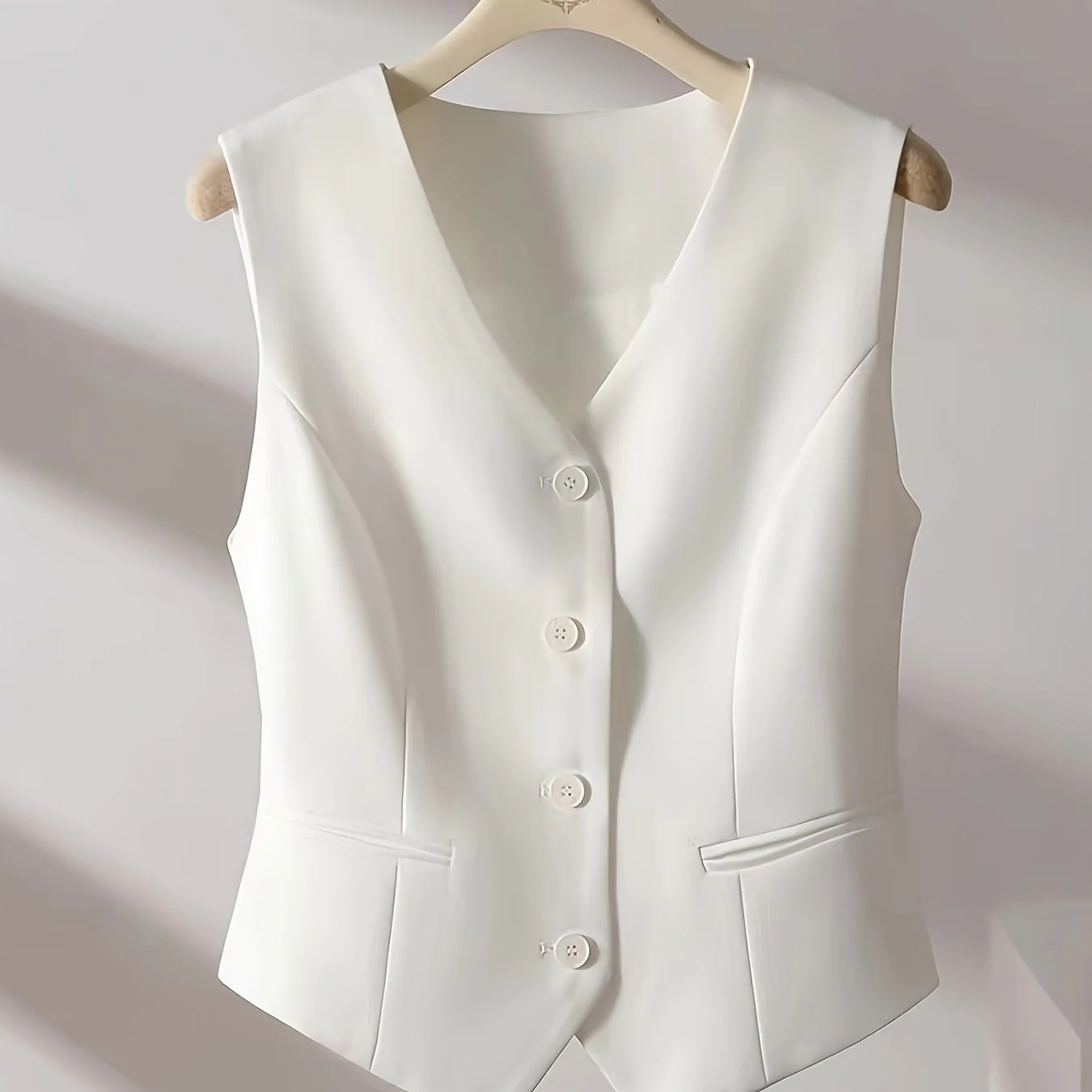 Heidi-Mode | Einfarbig Ärmelloses Vest mit V-Ausschnitt und Knopfverschluss - Image 5