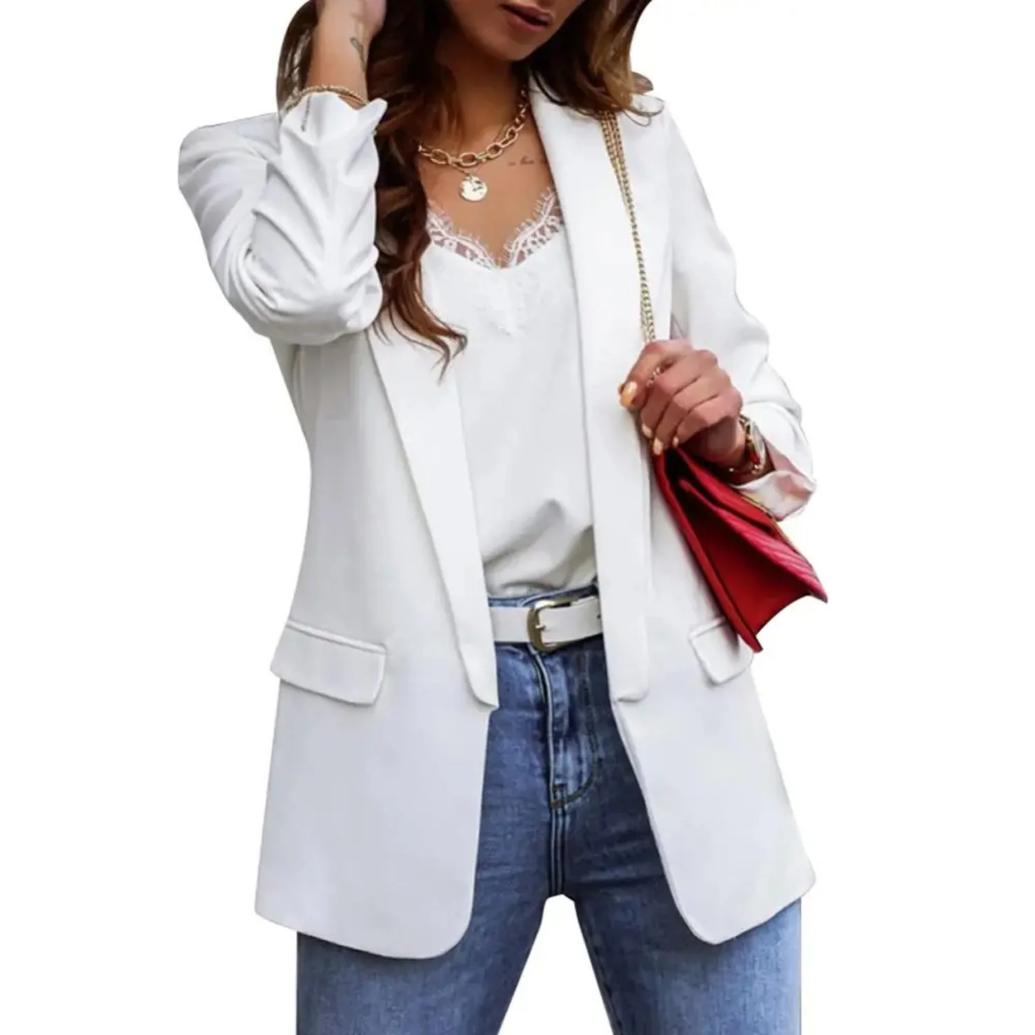 Heidi-Mode | Einfarbige Jacke, Moderner Damen Blazer mit Revers und Langen Ärmeln - Image 2