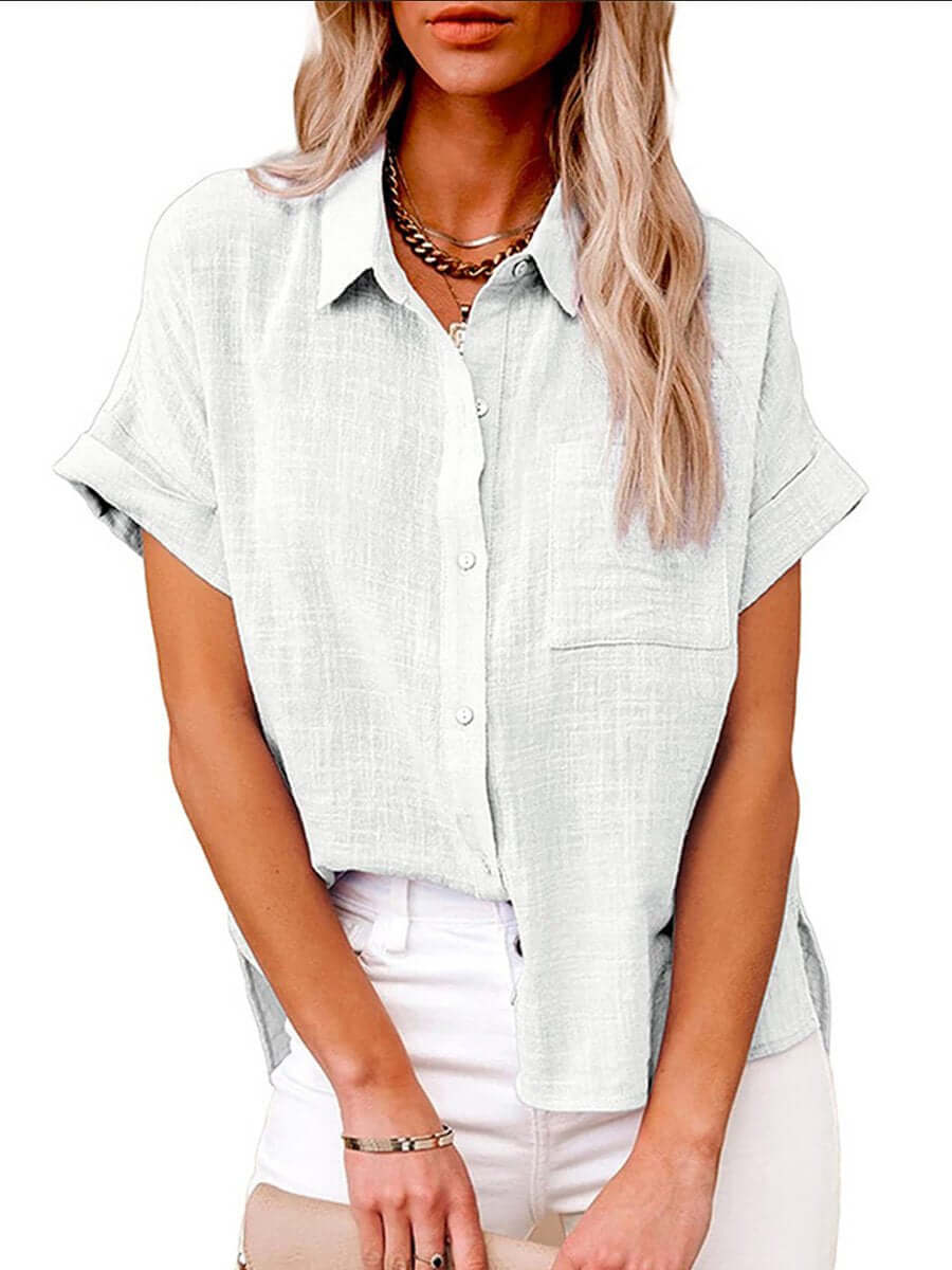 Heidi-Mode | Einfarbiges Button-Down-Hemd mit Kurzen Ärmeln