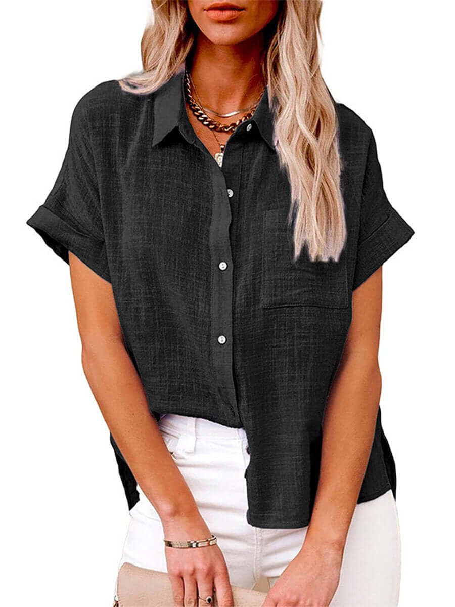 Heidi-Mode | Einfarbiges Button-Down-Hemd mit Kurzen Ärmeln - Image 8