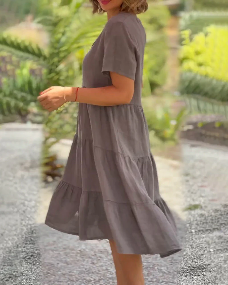 Heidi-Mode | Einfarbiges Kleid Aus Baumwoll-Leinen mit V-Ausschnitt - Image 2
