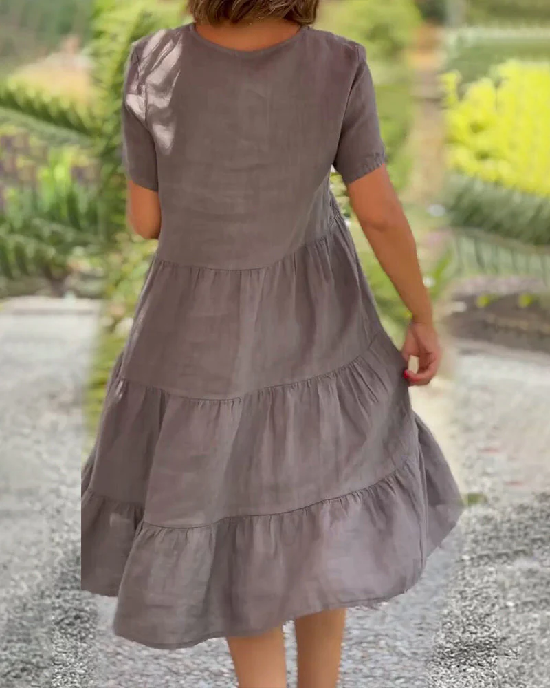 Heidi-Mode | Einfarbiges Kleid Aus Baumwoll-Leinen mit V-Ausschnitt - Image 3