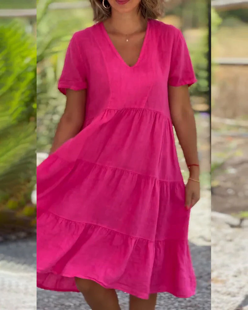 Heidi-Mode | Einfarbiges Kleid Aus Baumwoll-Leinen mit V-Ausschnitt - Image 7