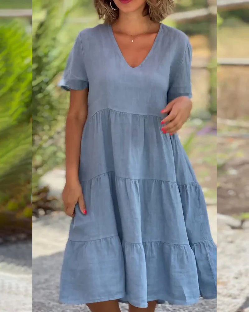 Heidi-Mode | Einfarbiges Kleid Aus Baumwoll-Leinen mit V-Ausschnitt - Image 9
