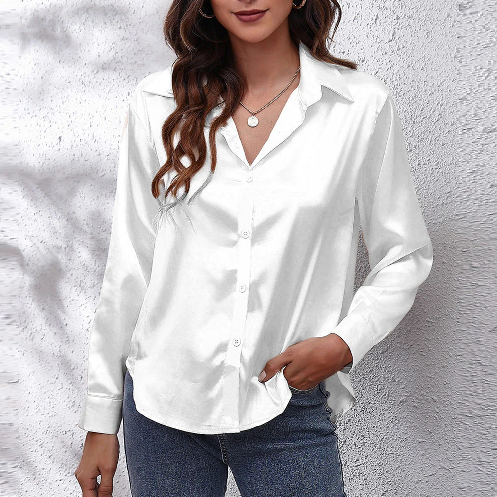Heidi-Mode | Einfarbiges Langarmshirt Aus Satinimitatseide für Damen - Image 4