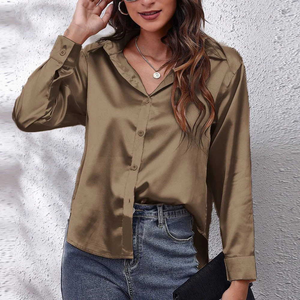 Heidi-Mode | Einfarbiges Langarmshirt Aus Satinimitatseide für Damen - Image 6