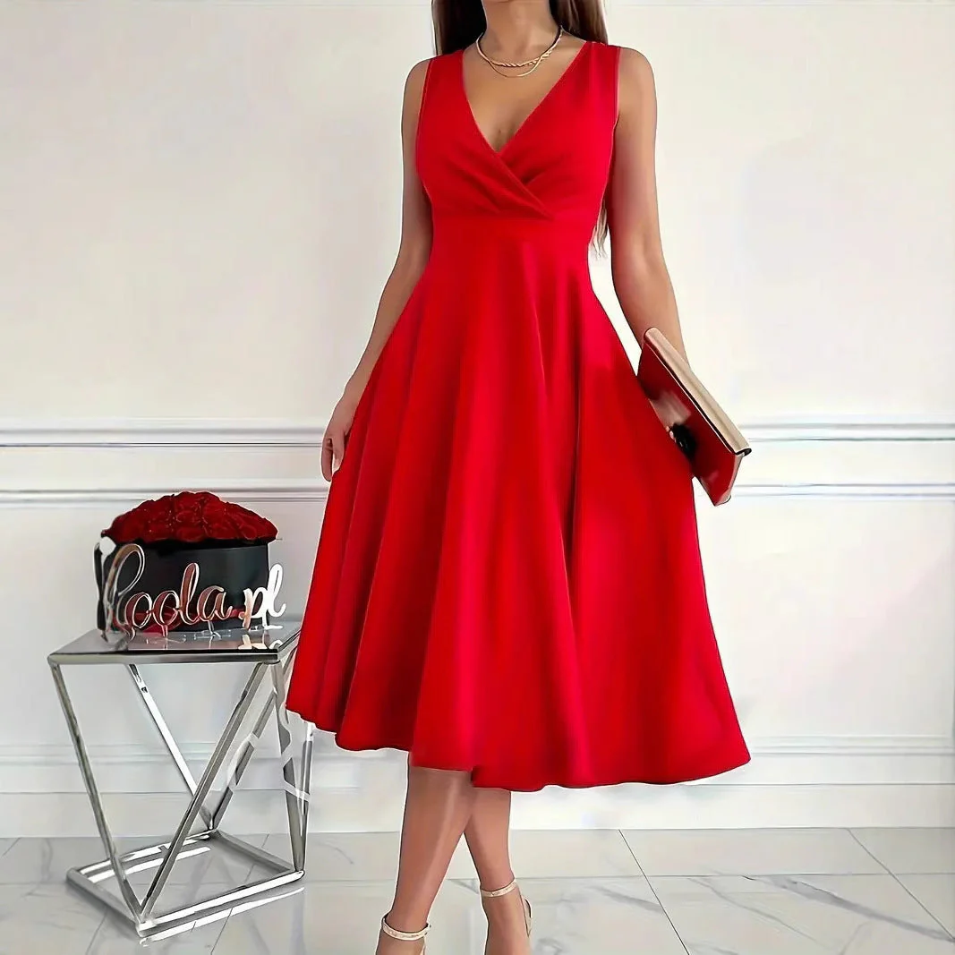 Heidi-Mode | Einfarbiges Tankkleid Asymmetrischer Ausschnitt Kleid