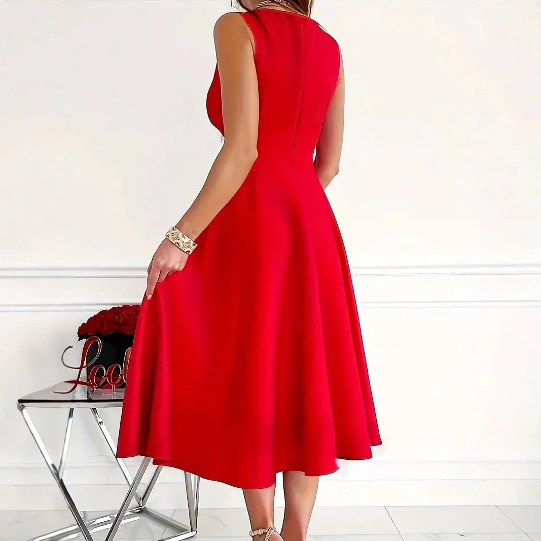 Heidi-Mode | Einfarbiges Tankkleid Asymmetrischer Ausschnitt Kleid - Image 2