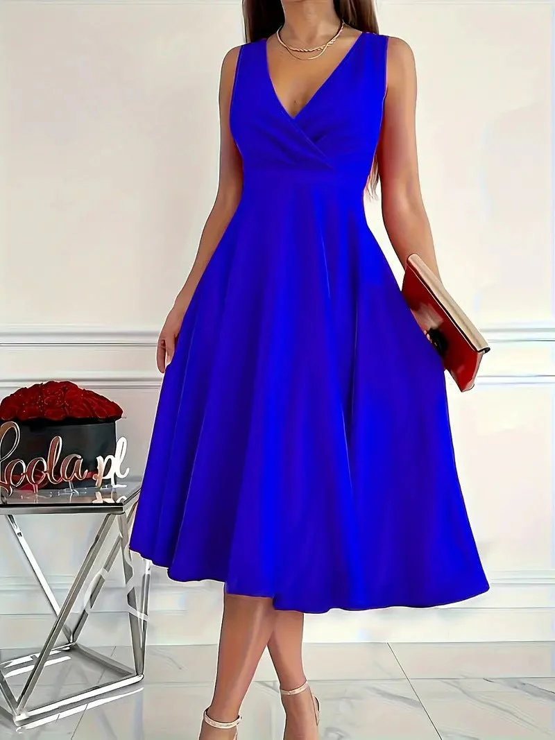 Heidi-Mode | Einfarbiges Tankkleid Asymmetrischer Ausschnitt Kleid - Image 7