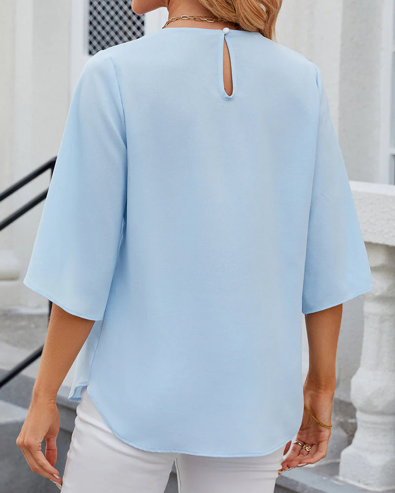 Heidi-Mode | Elegante Einfarbige Bluse mit Halben Ärmeln