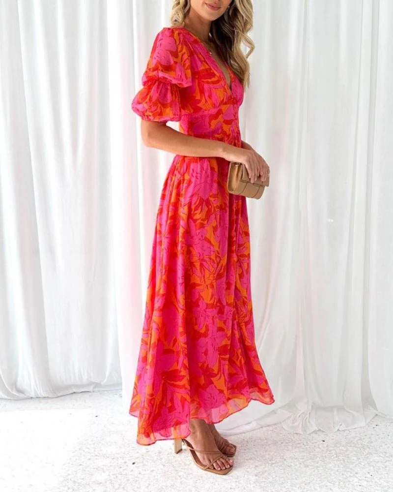 Heidi-Mode | Elegante Maxikleid In Rot Rosa