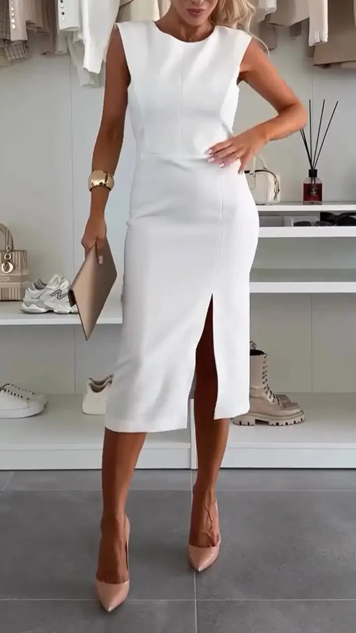 Heidi-Mode | Elegantes Schlitz Raffung O-Ausschnitt Eingewickeltes Rockkleid - 3 Farben - Image 7