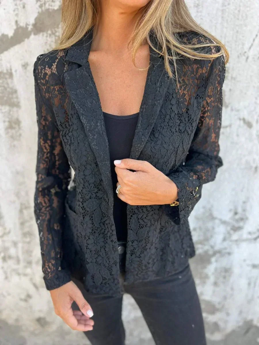 Heidi-Mode | Elegante Spitz Blaue Jacke In Slim Fit