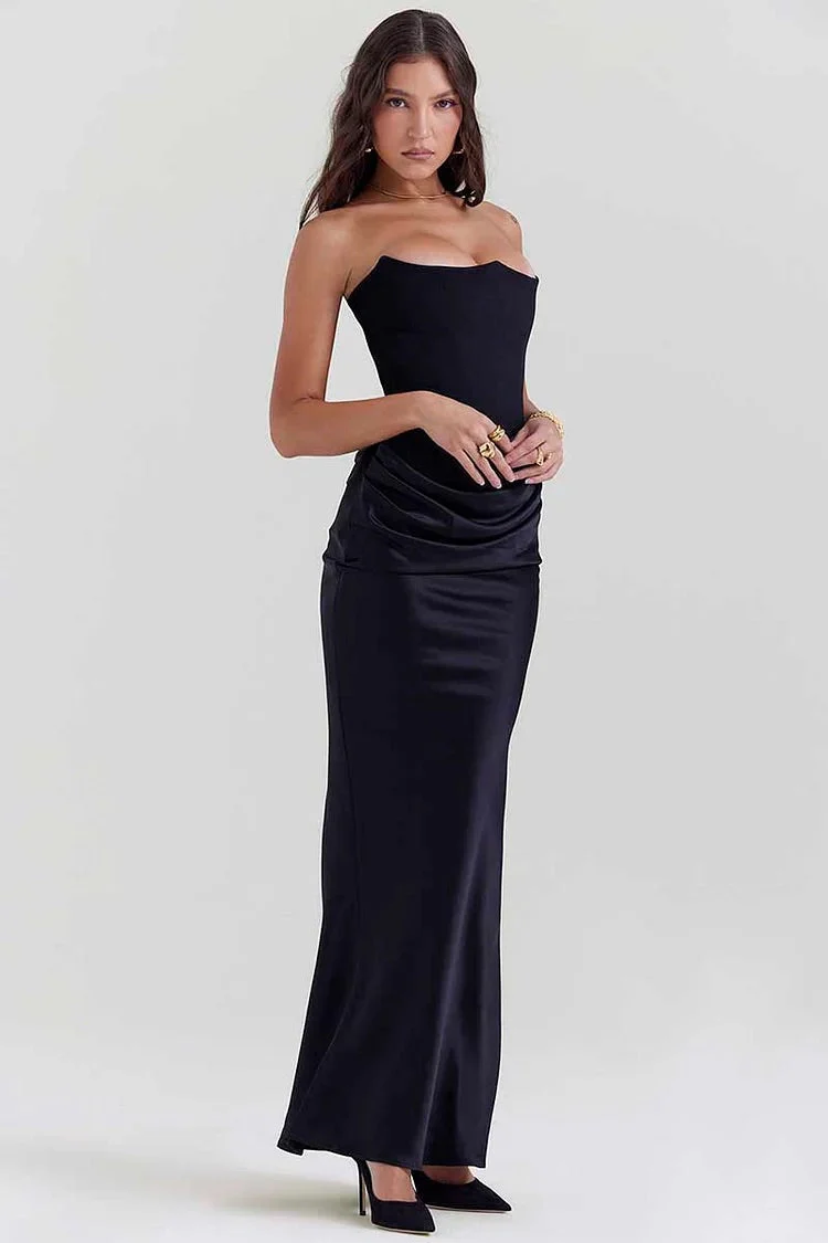 Heidi-Mode | Elegante Bustier-Patchwork Formelle Party Fishtail Maxi Kleider-Schwarz