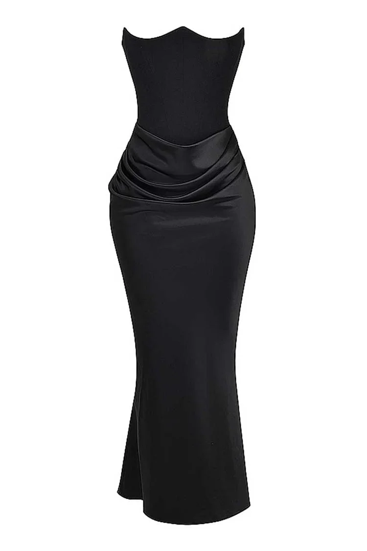 Heidi-Mode | Elegante Bustier-Patchwork Formelle Party Fishtail Maxi Kleider-Schwarz - Image 9