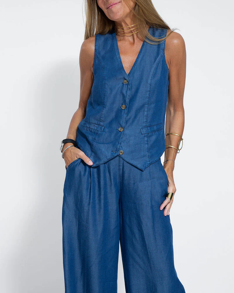 Heidi-Mode | Elegantes 2-Teiliges Set Leinen Weite Hose & Weste - Image 10
