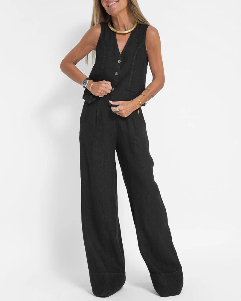 Heidi-Mode | Elegantes 2-Teiliges Set Leinen Weite Hose & Weste - Image 4