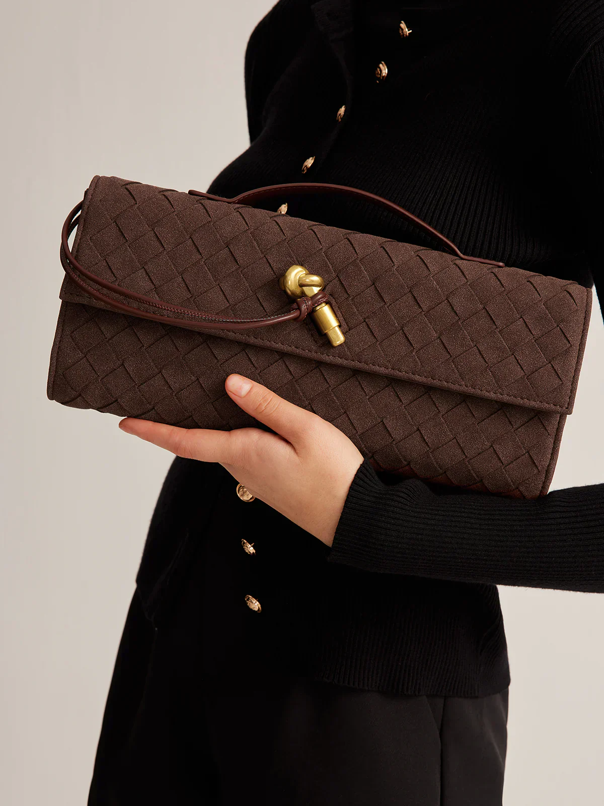 Heidi-Mode | Elegante Braune Gewebte Clutch