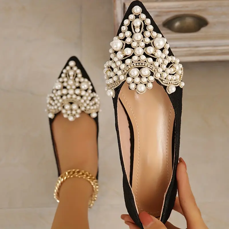 Heidi-Mode | Elegante Braut Ballerinas mit Spitze und Kunstperlen - Image 2