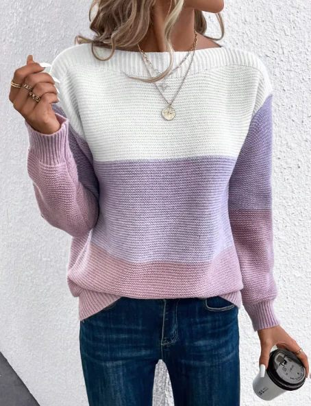 Heidi-Mode | Elegante Dreifarbige Patchwork-Pullover - Image 3