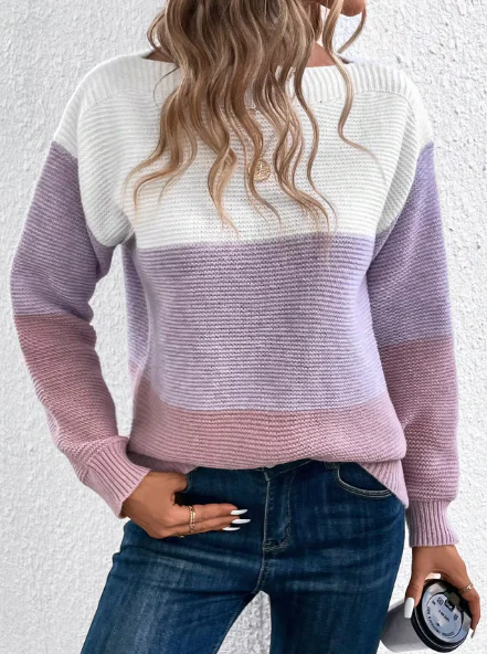 Heidi-Mode | Elegante Dreifarbige Patchwork-Pullover - Image 4