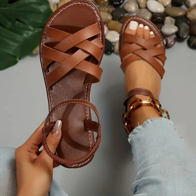 Heidi-Mode | Elegante Leder Damen Sandalen Flacher Schuh - Image 2