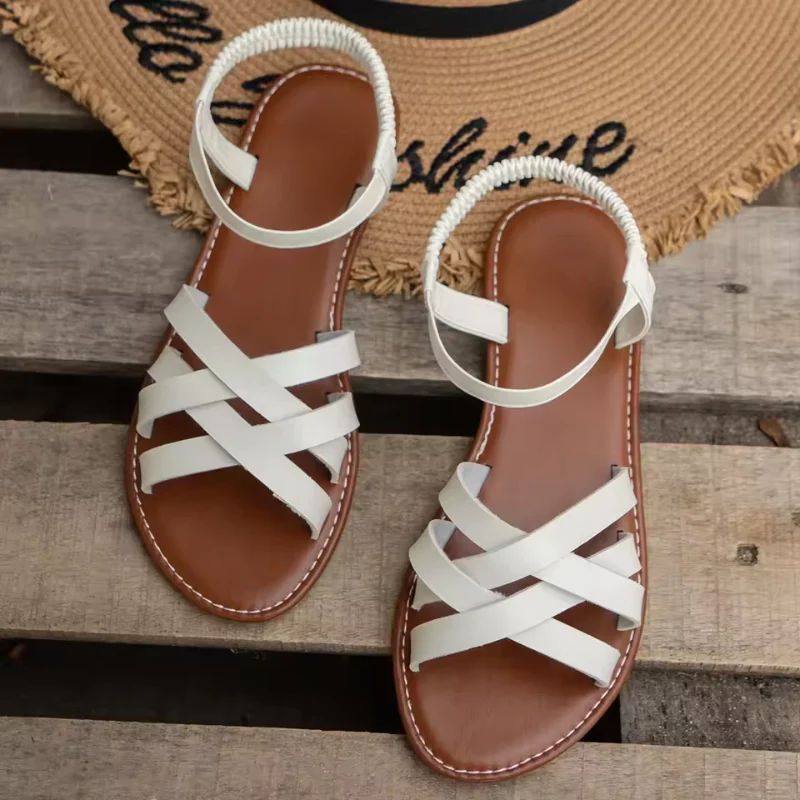 Heidi-Mode | Elegante Leder Damen Sandalen Flacher Schuh - Image 4