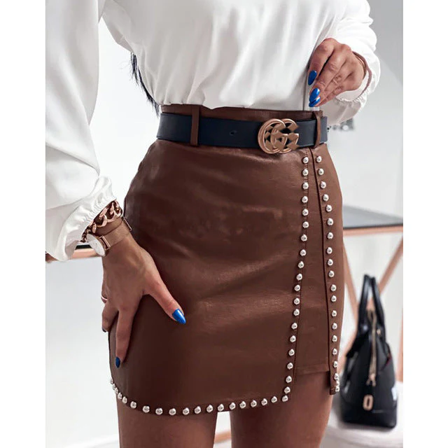 Heidi-Mode | Elegante Mode Nieten Pu Leder Röcke Frauen - Image 5