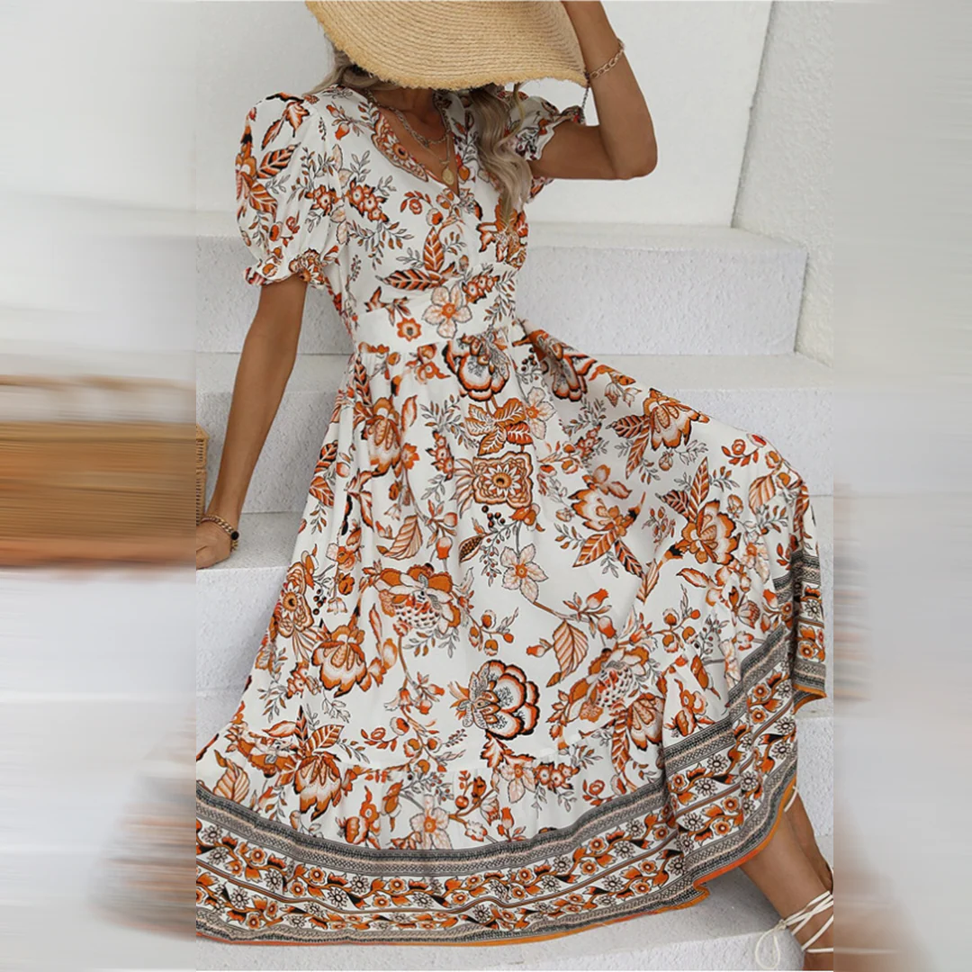 Heidi-Mode | Elegante Orange Blumenkleid - Image 3
