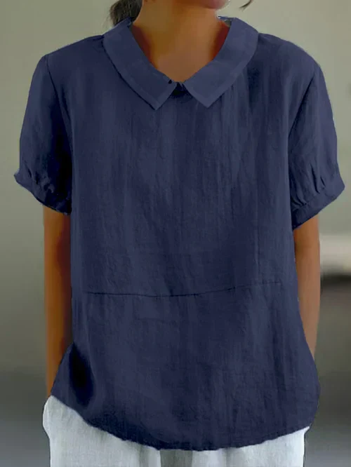 Heidi-Mode | Elegante Puffärmel Leinenbluse mit Kragen für Damen - Image 4