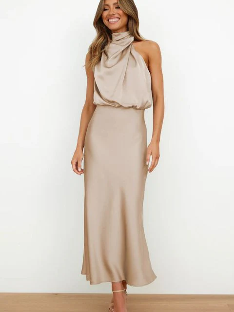Heidi-Mode | Elegantes Satin-Halterhalskleid für Frauen - Image 2