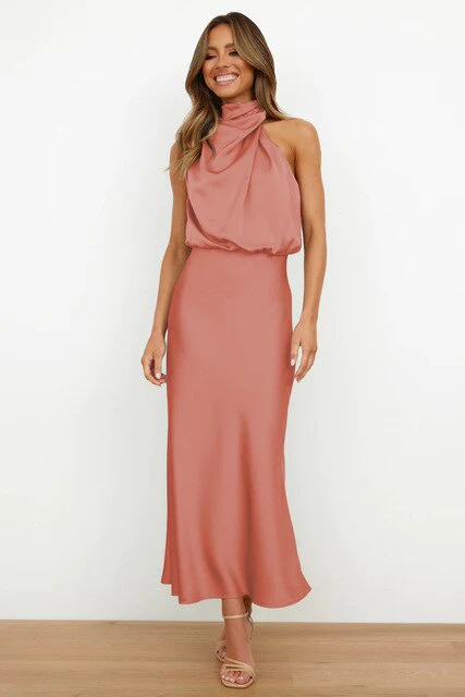 Heidi-Mode | Elegantes Satin-Halterhalskleid für Frauen - Image 4