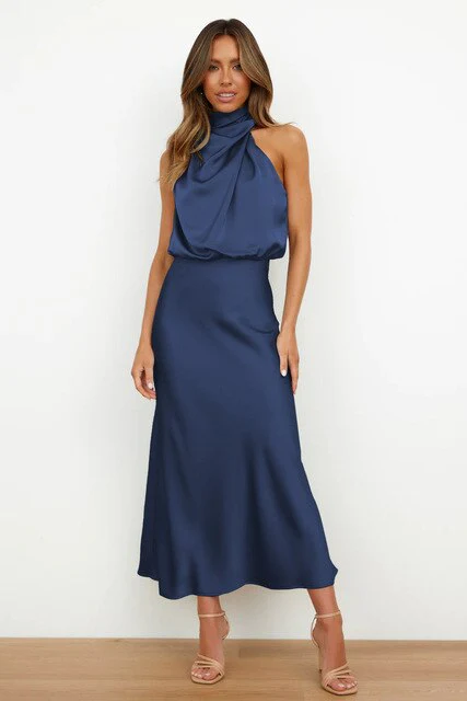 Heidi-Mode | Elegantes Satin-Halterhalskleid für Frauen - Image 5