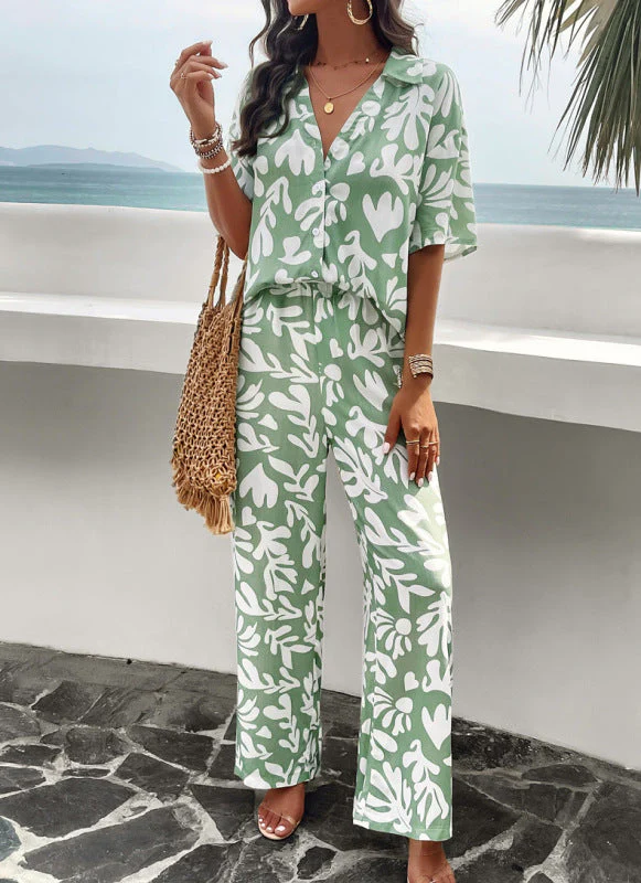 Heidi-Mode | Elegante Trendende Weiße Stranddruckhose & Bluse Satz - Image 5