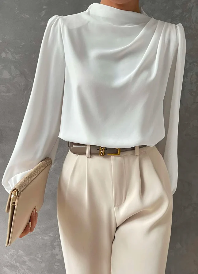 Heidi-Mode | Elegante, Unifarbene Bluse mit Stehkragen
