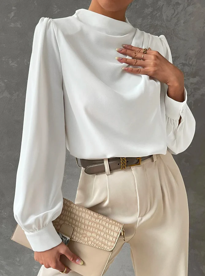 Heidi-Mode | Elegante, Unifarbene Bluse mit Stehkragen - Image 3