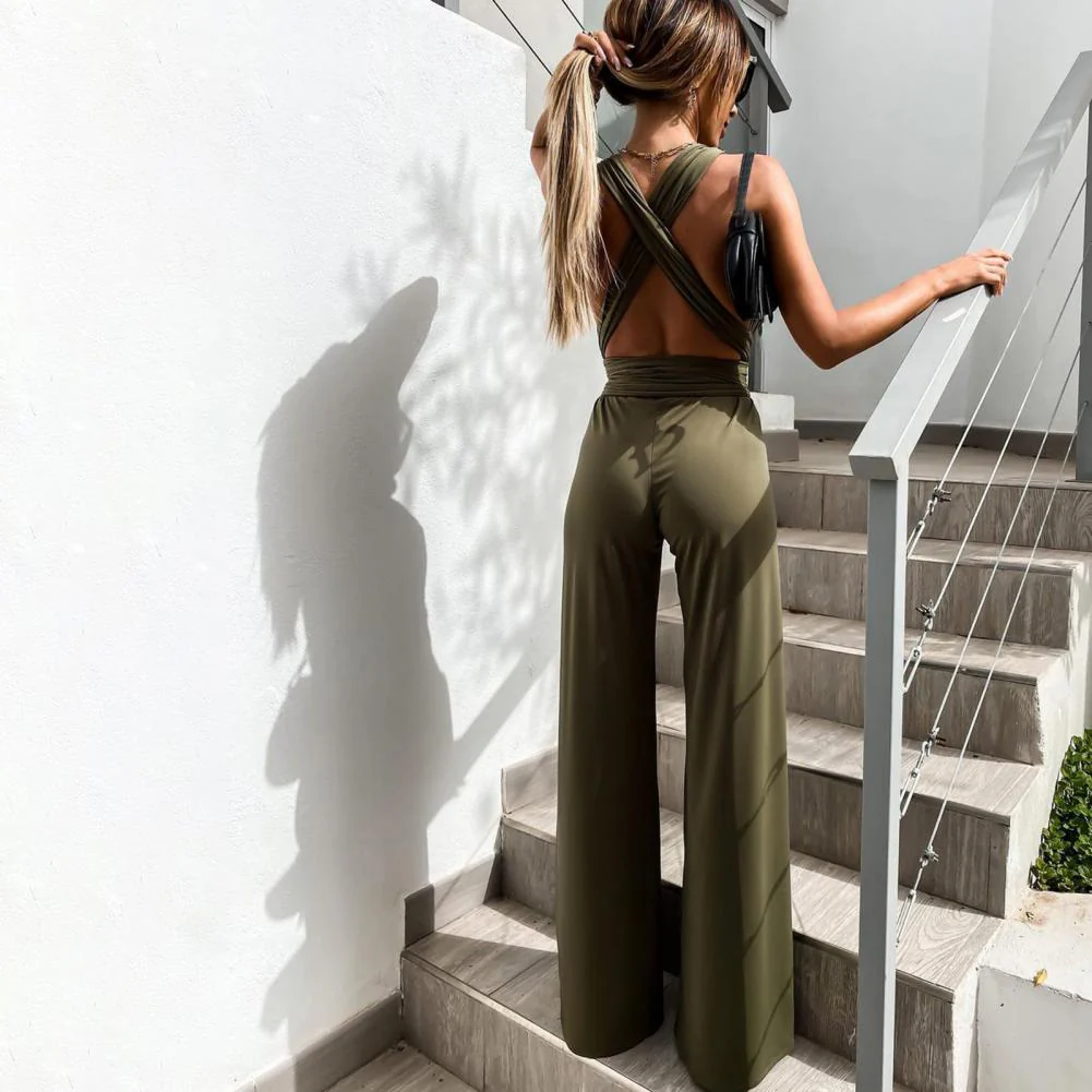 Heidi-Mode | Eleganter Ärmelloser Jumpsuit mit Tiefem V-Ausschnitt, Taillenbund und Weitem Bein - Image 2