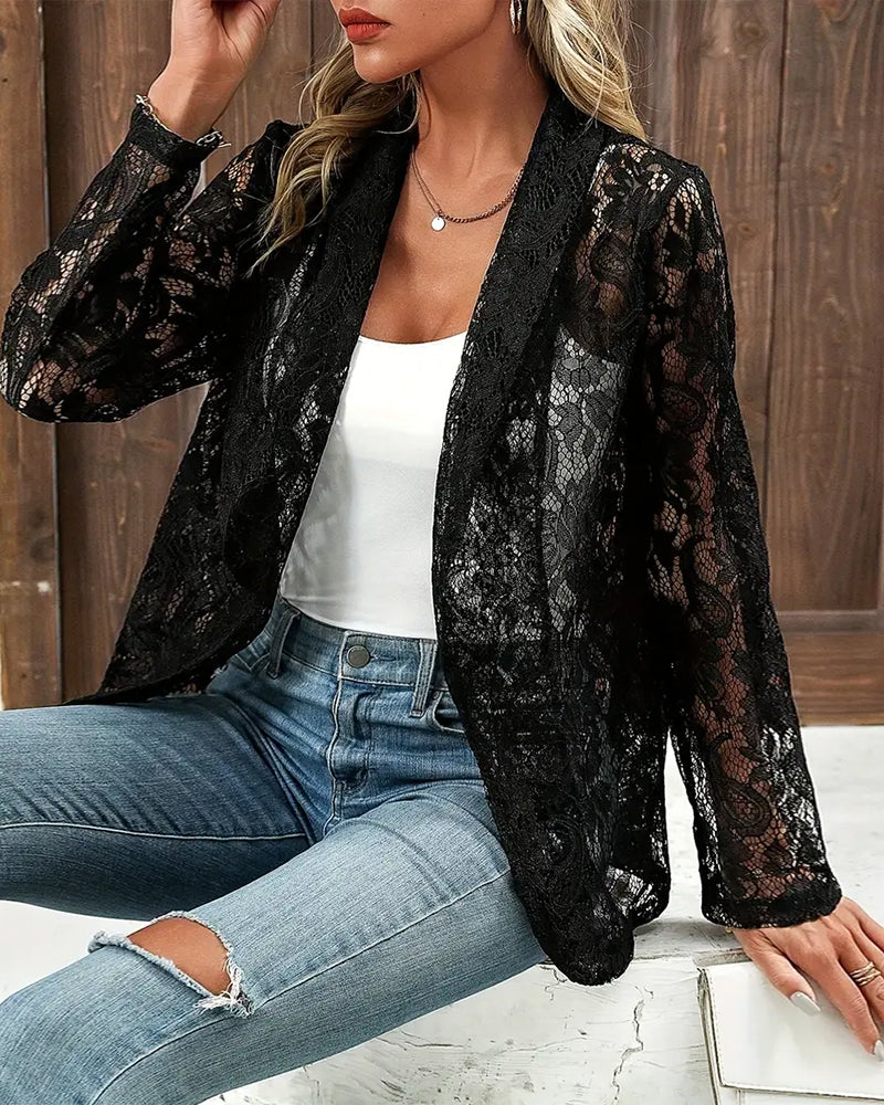Heidi-Mode | Eleganter, Einfarbiger Mantel mit Floralem Spitzenrevers - Image 14