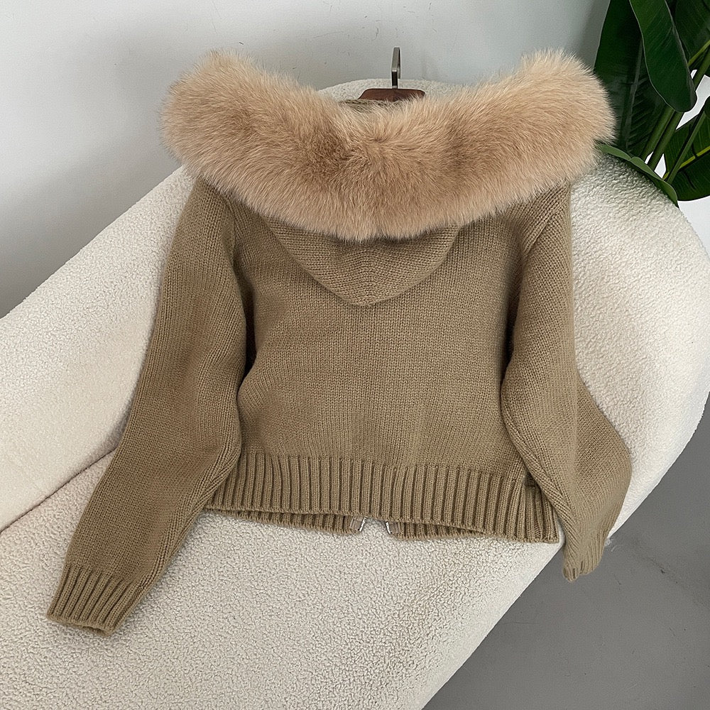 Heidi-Mode | Eleganter Strickjacke mit Fellkragen