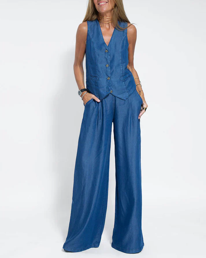 Heidi-Mode | Elegantes 2 Teiliges Satz Aus Weiter Leinenhose und Weste - Image 5