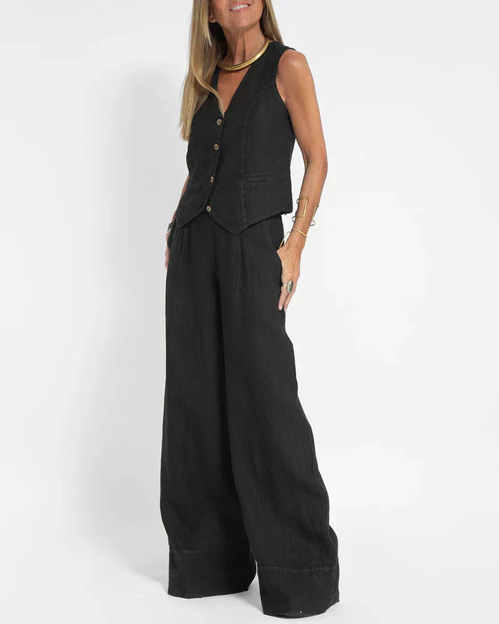 Heidi-Mode | Elegantes 2 Teiliges Satz Aus Weiter Leinenhose und Weste - Image 6