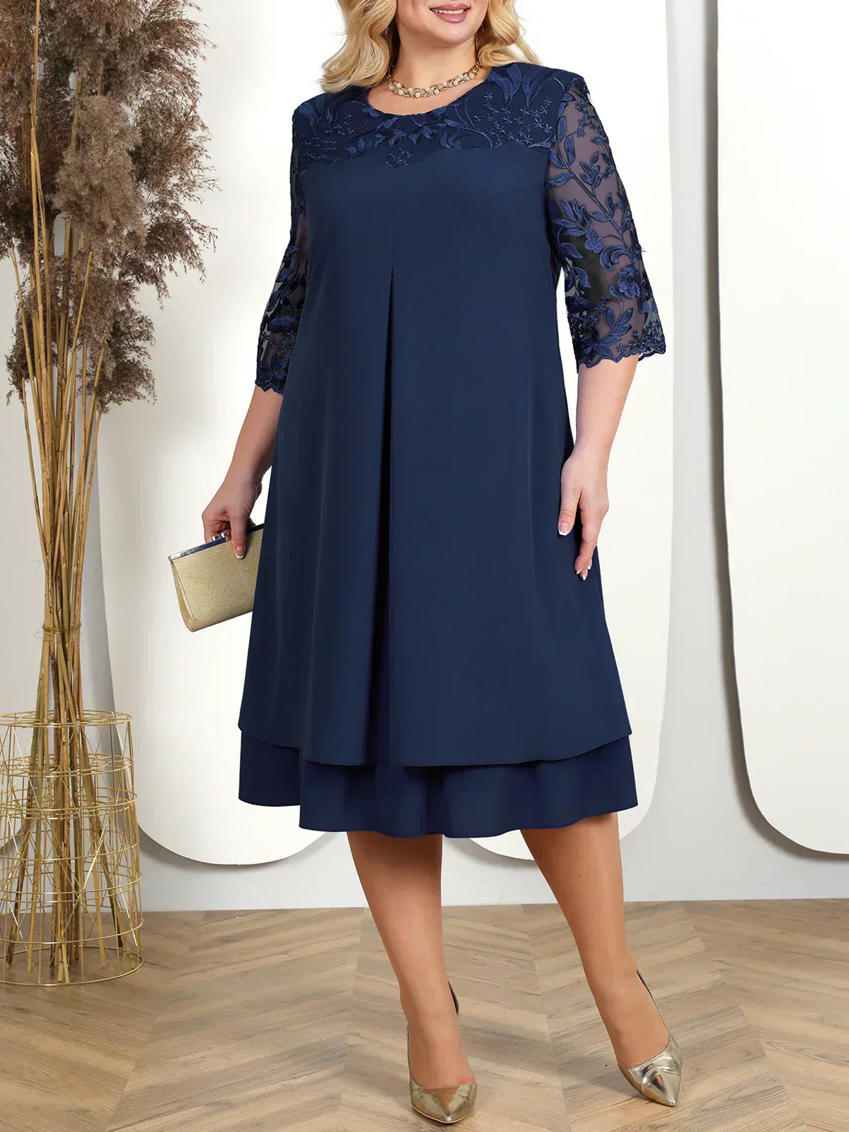 Heidi-Mode - Damen Elegantes Besticktes Abendkleid, Fließend & Figurbetont Geschnitten