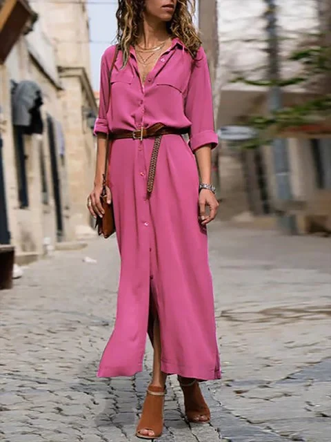 Heidi-Mode | Elegantes Button-Down-Hemdkleid für Damen Langärmliges Hemdblusenkleid Im Bohemian-Stil mit Gürtel - Image 6
